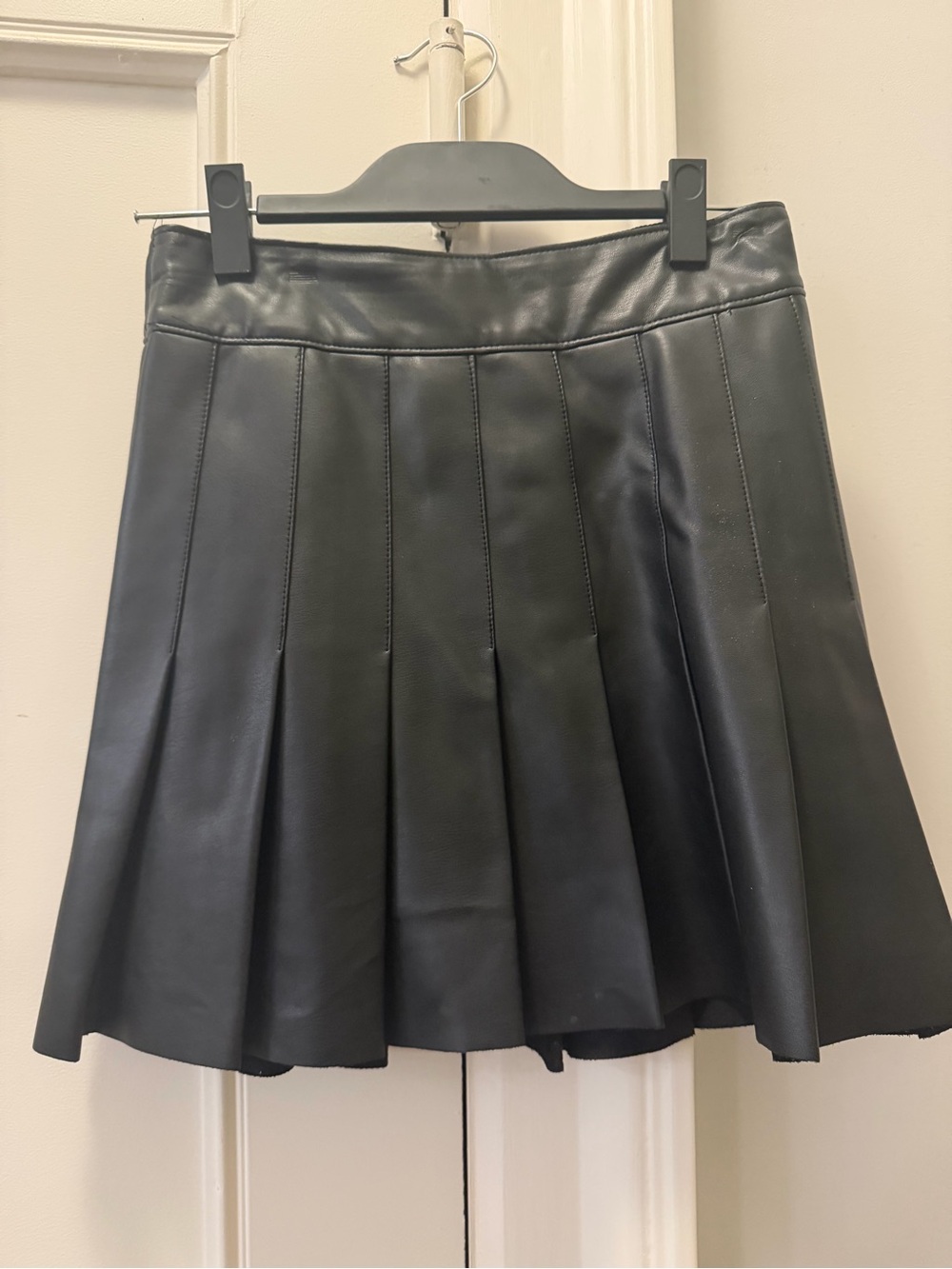 Black Vegan Leather Pleated Skirt